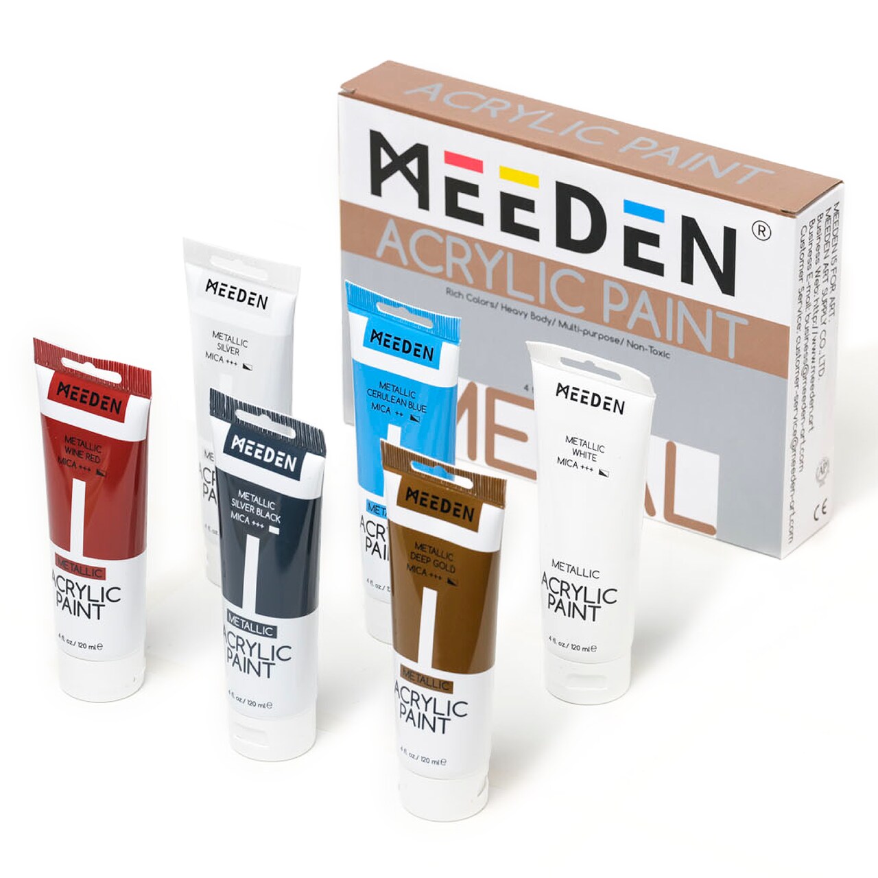 MEEDEN 6-color Metallic Acrylic Paint, 120 ml/4.06 oz Tubes Heavy Body Acrylic Paint Set, Rich Pigments Non-Toxic Art & Craft Paints for Artists, Hobby Painters & Beginners